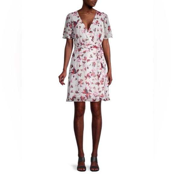 Diane Von Furstenberg Kathy Wrap Dress Wild Floral Ivory Pink Women’s Size M